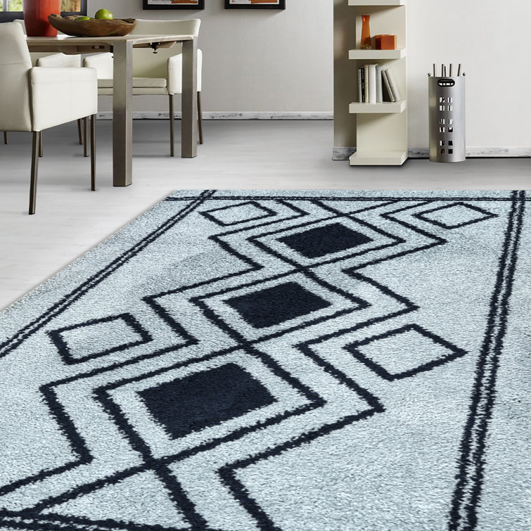 Gracie Oaks Vasilikos Polypropylene Blue/Black Rug Wayfair.co.uk